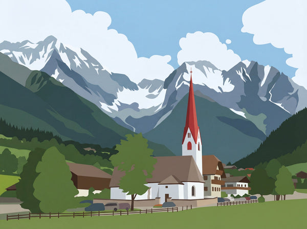 Anterselva illustrazione villaggio alpino