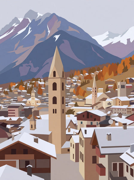 Bormio illustrazione paesaggio montano